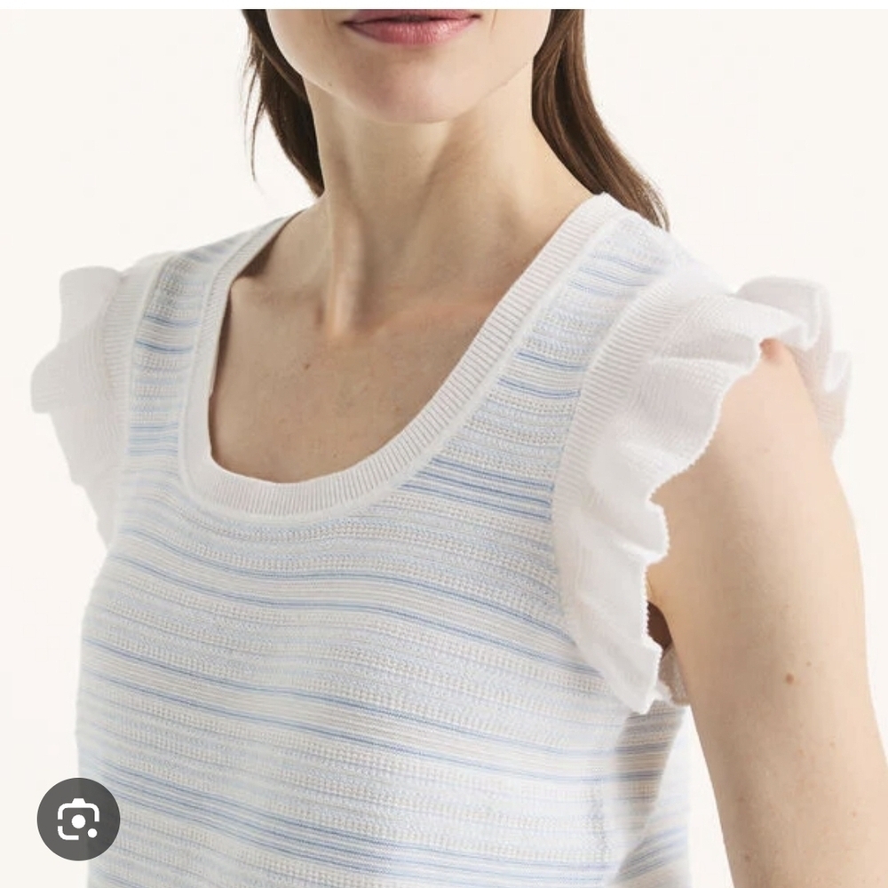 Nautica White and Blue Ruffled Blouse